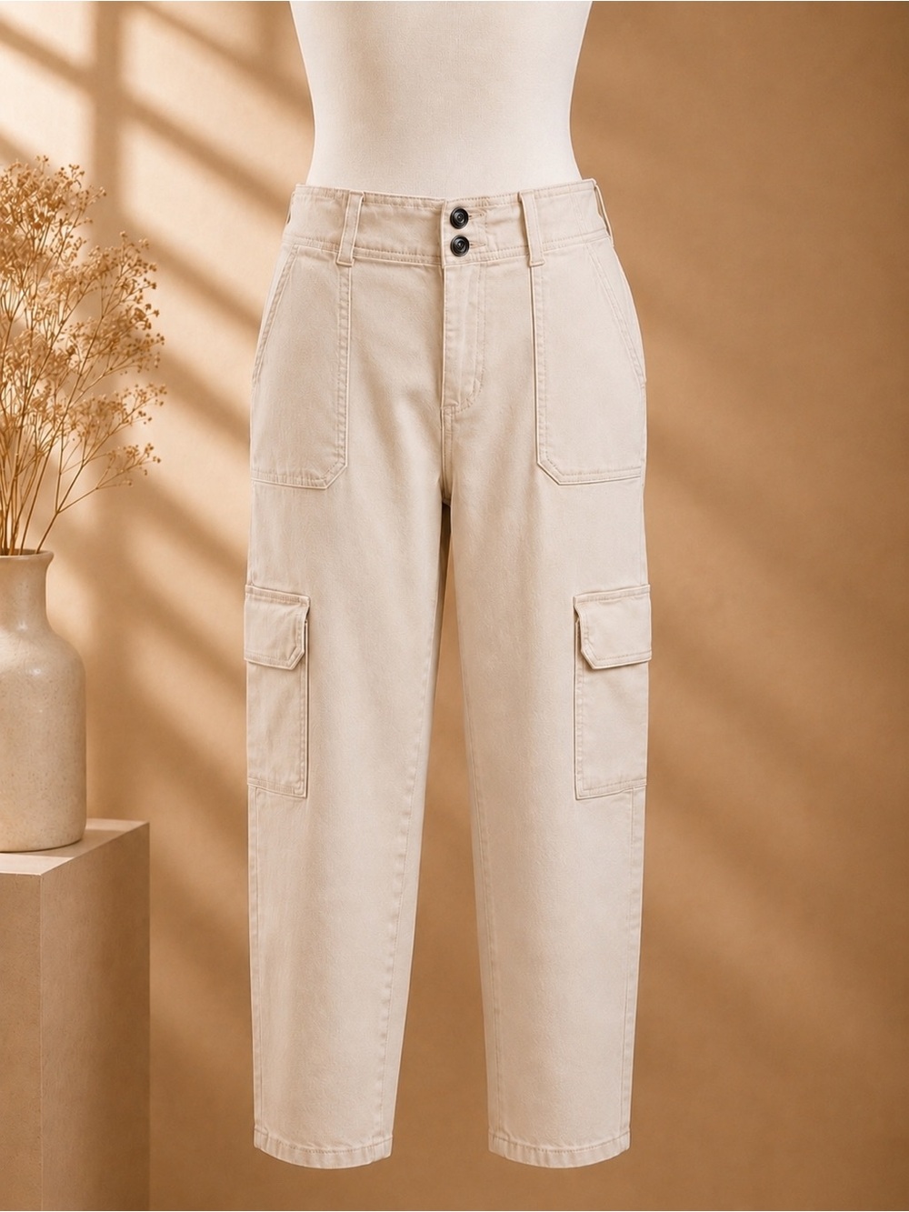 RE Generation by Celebrity Pink 7/28 Neutral Cotton Cargo Pants Utility Chic